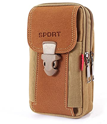LAXIAY Men's Mobile Phone Sports Bag,Canvas Belt Bag Phone Wallet Purse,Outdoor Sports Bum Pouch Casual Mobile Phone Pocket (Khaki,B)