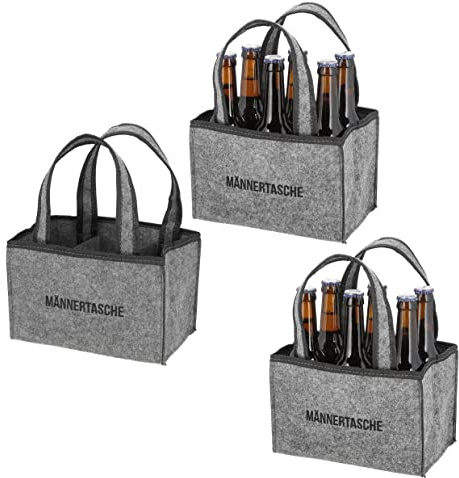 Novaliv 3X Flaschenträger 6 Flaschen Bierträger MÄNNERTASCHE Männerhandtasche Filz Herrenhandtasche Bier Flaschentasche 22,5x15x14cm (LxBxH)