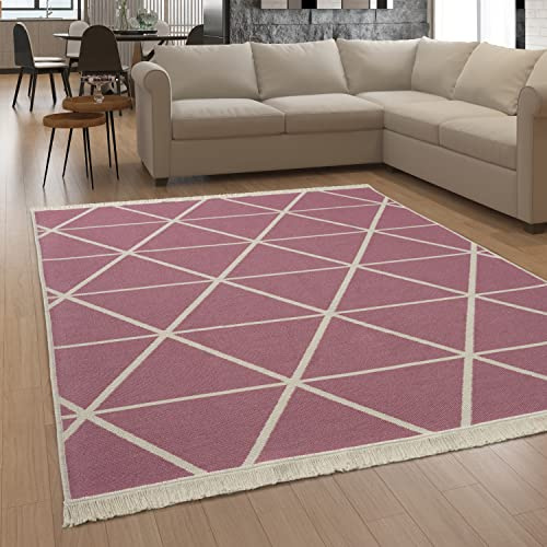 Paco Home Teppich Wohnzimmer Schlafzimmer Boho Design Waschbar Bis 30 Grad Skandinavisch Mit Fransen Wendbar Moderne Deko, Grösse:160x220 cm, Farbe:Pink 2