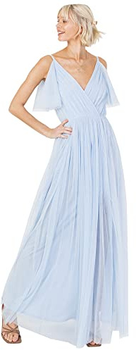 Anaya with Love Damen Ladies Women Dress Maxi Short Sleeve Cami V Neckline Long Length Empire Waist Bridesmaid Wedding Guest Prom Kleid, Light Blue, 40 EU (Herstellergröße: 12)