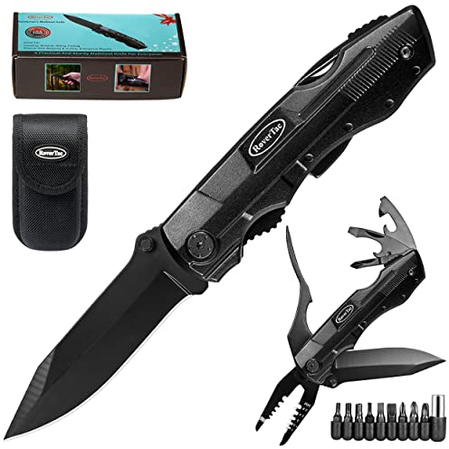 Coltello Pinza Multiuso Regalo Uomo: Multitool Stripper con 9-Pack Screwdriver Bit Set Bottiglia e Apriscatole Blocco di sicurezza Guaina Resistente per il Campeggio Sopravvivenza Escursionismo