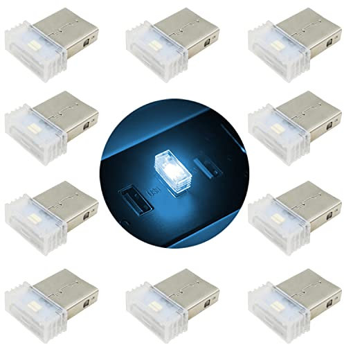 Lumières d'Ambiance LED de Voiture, 10 pcs Eclairage Intérieur Général à LED Glace Bleue, Lampe USB Plug and Play
