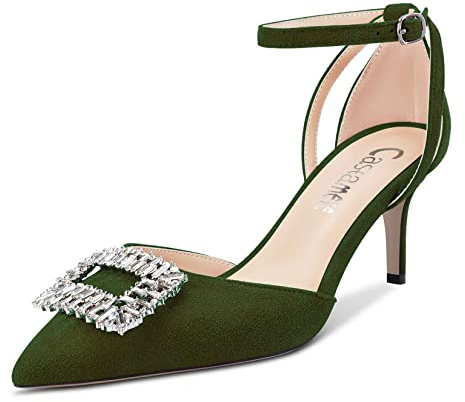 Castamere Donna Spillo Alto High Tacco Heel a Punta Pumps Cinturino alla Caviglia Diamante Cristallo 6.5 CM Heels Verde Scuro 39 EU