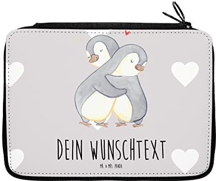 Mr. & Mrs. Panda Personalisierte Federmappe Pinguine Kuscheln - Geschenke, mit Namen, Geschenk für Freundin, Hochzeitstag, PersonalisierteS Federmäppchen, Valentinstag, Frauen, Partner, Mitbringsel