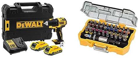 Dewalt 18V XR 2-Gang Akku-Bohrschrauber DCD708D2T & 32-tlg. Schrauberbit-Set (für Schraubarbeiten Phillips, Pozi, Slotted, Hex, Torx und Security Torx, TSTAK kompatibel)