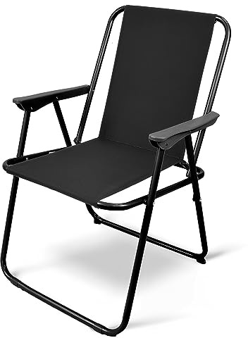 Aggloz | Folding Metal Beach Camping Chair Portable Garden Armchair - Foldable Lightweight Outdoor Picnic Seat | UK (Black)