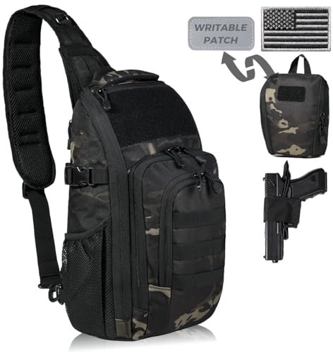 DBTAC Tactical Personal Defense EDC Bags & Packs | 10L Military Shoulder Backpack with Sling for Concealed Carry, Range, Travel, Hiking, Outdoor Sports (Charcoal Camo)