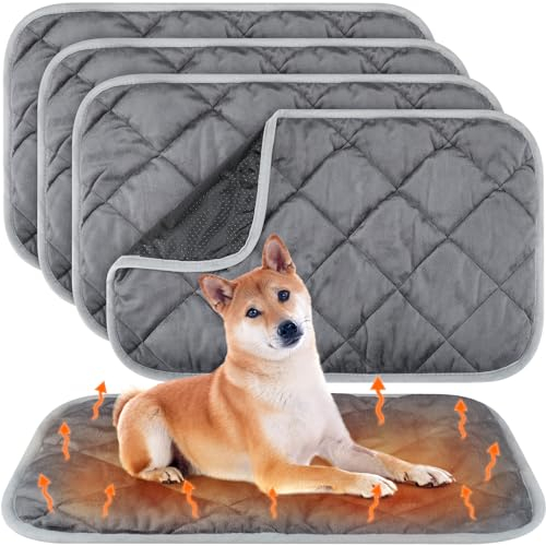 Clysee Selbstheizende Katzenunterlage, selbstwärmende Hundematte, reflektiert Körperwärme, extra warm, thermische Haustierunterlage, waschbar, für Hunde und Katzen, Grau, 114,4 x 71,1 cm, 4 Stück