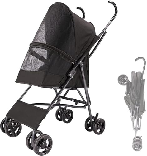 VECNUM Hundewagen Hundebuggy Hunde Katzen, Hundebuggy Bis 10Kg, Regenschirmstruktur Leichter Hundewagen Für Kleine Hunde Wagen Buggy Atmungsaktive Installation-Freies Design,Schwarz
