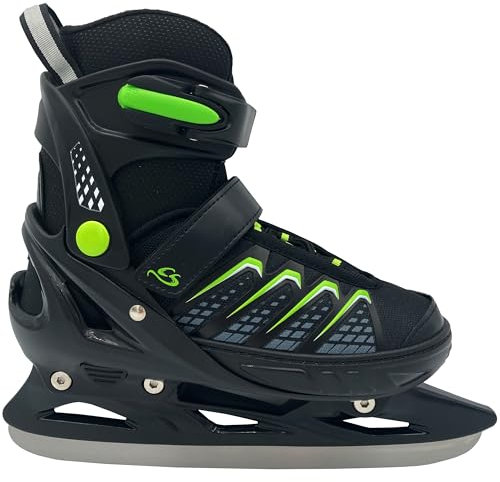 Cox Swain größenverstellbare Kinder Schlittschuhe COXY Ice für Mädchen und Jungen - Ohne Werkzeug verstellbar! Black/Green Gr. S (33-36)