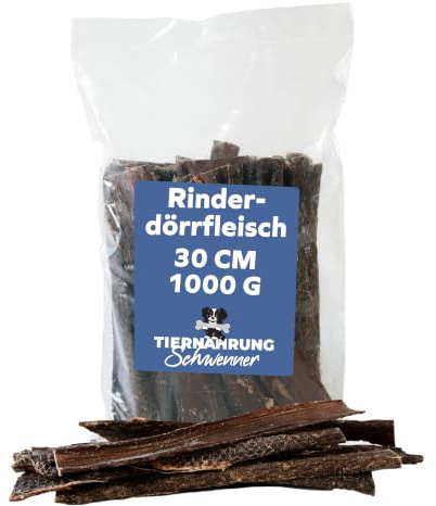 Tiernahrung Schwenner Comida Perros, Carne de vacuno para perros – Deliciosas barras para masticar de carne seca, 1000 g, 30 cm