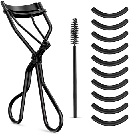 WLLHYF Kit recourbe-cils, peigne à cils de beauté avec 10 tampons de recharge en silicone et 1 brosse à mascara Séparateur de cils en métal Recourbe-cils Outil de maquillage pour femmes