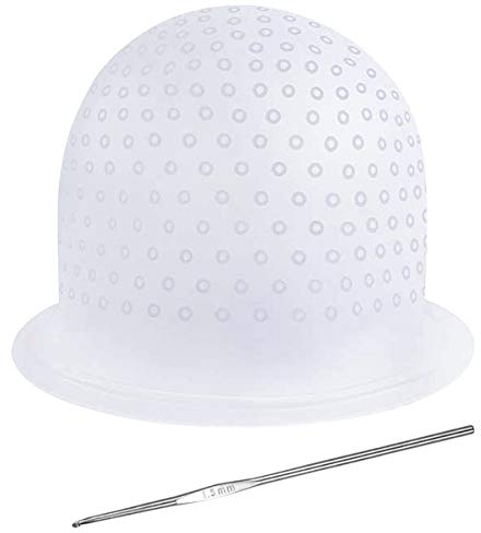 SAVOSWEET Silicone Highlight Cap, Highlight Cap with Needle and Holes, Strands Cap, White, Reusable, Accessories for Salon Hair Colouring