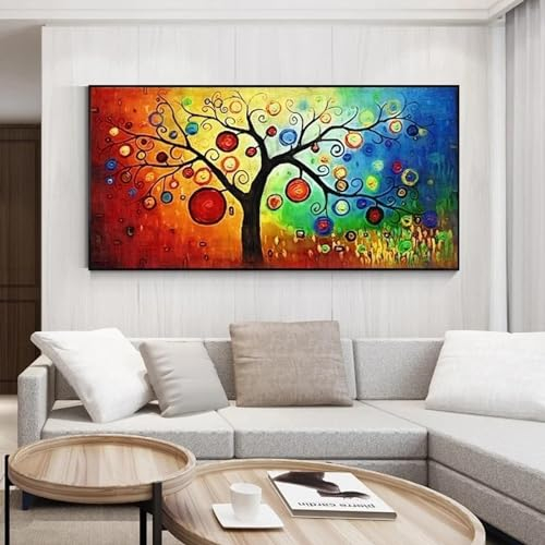 BBOVOBB Baum des Lebens, Geldbaum, Leinwandposter und Drucke, Pflanzenölgemälde, abstrakte skandinavische Landschaft, Wandkunst, Raumdekoration, 60 x 120 cm (23,6 x 47,2 Zoll), ungerahmt