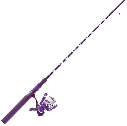 Zebco Splash Spinnrolle und Angelrute Combo, 1,8 m, 2-teilige Fiberglasrute, Med-Light Power Moderate Action, Größe 20 Rolle, Tidepool Lila
