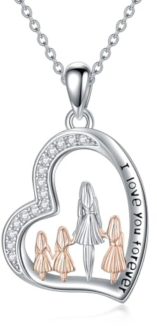 ROMANTICWORK Mutter Geschenke 925 Sterling Silber Mutter Halsketten Mutter und Kind Liebe Herz Anhänger Halskette Schmuck Muttertag Weihnachtsgeschenke für Frauen Mutter Tochter