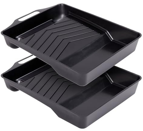 Precision Defined 11-Inch Paint Tray 2-Pack, Durable Paint Roller Tray with Comfortable Grip, Sturdy Base, 800ML Large Capacity Pan for Painting Fence, Walls, Furnitures and More, Black