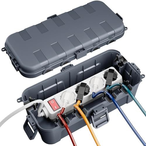 RESTMO Medium wasserdichte Kabelbox für den Außenbereich, IP54 wasserdicht, Wetterfeste Kabelbox, Ideal zum Schutz von Verlängerungskabeln, Steckdosenleisten und Winkelsteckern(29cm×13,2cm×10)-Grau
