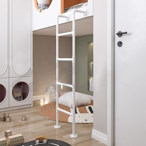 92 84 72 60 In 66 48 36 Loft Bed Bunk Ladder Only White Black, Heavy Duty Iron Basement Warehouse Step Ladder/Climbing Escape Ladders with Treads Step Cushions for Adults Kids Elderly(White,72inch/
