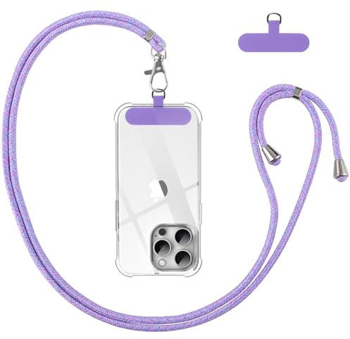 Vauki Cordon Telephone Portable, Tour de Cou Téléphone Universelle avec Patch, Réglable Amovible en Nylon Collier Lanière Corde en Bandoulière Compatibles avec Plupart des Smartphones Case, Violet