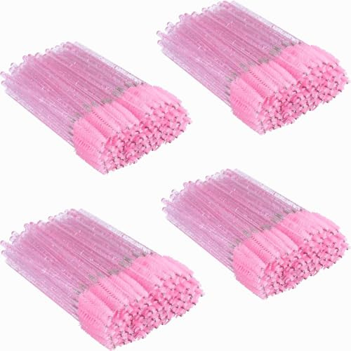 400 Stück Wimpernbürstchen, BetterJonny Wimpernbürste Kristall Mascara Zauberstäbe Wimpern Bürste Mascara Bürstchen für Wimpernverlängerung Eyelash Brush für Beauty-Salon und Hausgebrauch(Rosa)