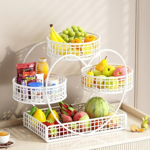 JUNYFFF 4 Ripiani Porta Frutta da Tavolo, Cestini per Frutta A 4 Livelli, Metallo Carrelli Cesto per Frutta Moderno, Cestino Portafrutta Decorativo E Espositore per Conservare Verdura Snack,Bianca