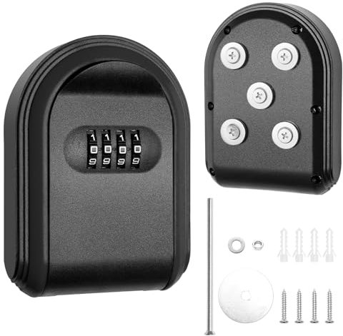 COITEK Magnetic Key Holder with Lock, Magnet Key Lock Box Hidden Under Car, Secure 4-Digit Combination with Resettable Code For for Indoor, Outdoor Store Car, Door Key (Black)