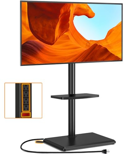 TVON Floor TV Stand with Power Outlet, TV Mount Stand for 32-60 inch TVs up to 88 lbs, Swivel TV Stand Mount with Height Adjustment and Safety Wood Base for Office, Corner, Max VESA 400x400mm