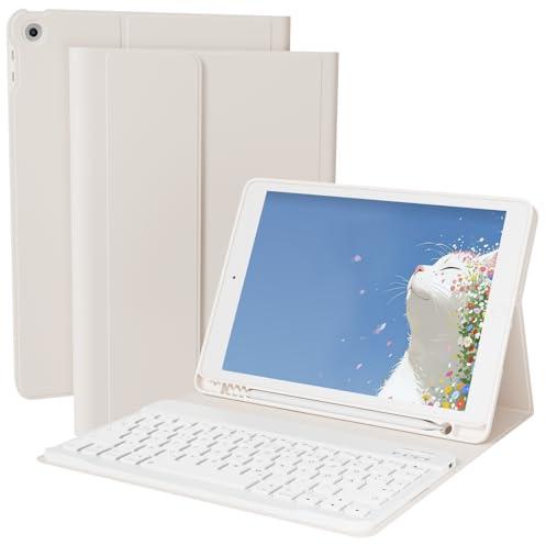 GKABXY Funda con teclado Bluetooth para iPad 9/8/7 generación (10.2 pulgadas, 2021/2020/2019), funda de piel sintética vegana con soporte magnético y extraíble