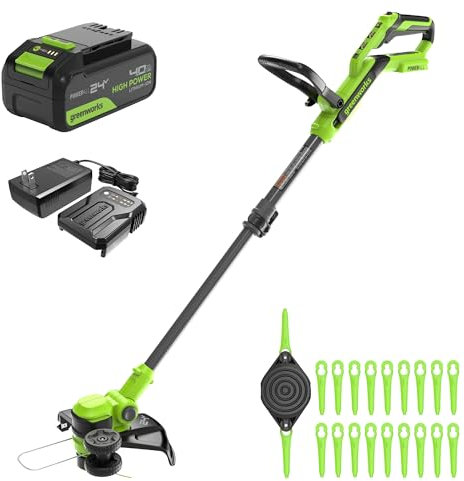 Greenworks Cordless String Trimmer 24V 30cm, Battery Powered Grass Strimmer, Auto Feed Head, Edger (Includes 20 Blades), 2Ah Battery and Charger Included