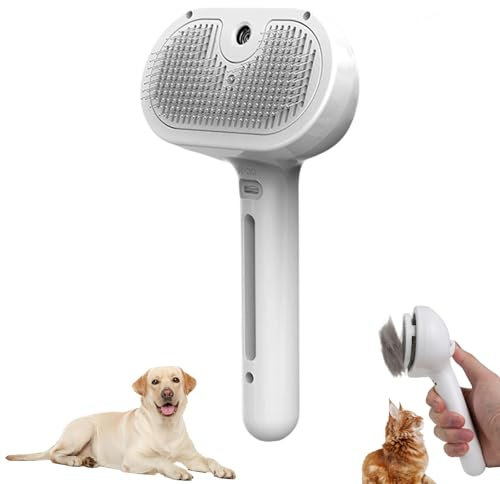 Felanis 3-in-1 Fellbürste mit Sprühnebel, Kabellose Haustierbürste für Hunde & Katzen mit Selbstreinigungsfunktion, Antistatische Massagebürste für Langes/Kurzes Haar (White)