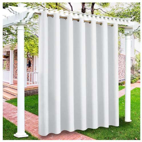 Rideaux d'extérieur Imperméables,Rideau pour Pergola à Oeillets en Haut,Occultant Rideau Exterieur Terrasse pour Intérieur Extérieur Thermique Anti Froid Chaleur, Blanc, 213L × 294H cm