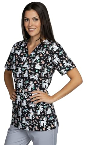 B-well Bambina Tunique à enfiler pour femme, manches courtes, col en V, motifs pour les soins aux femmes, XS