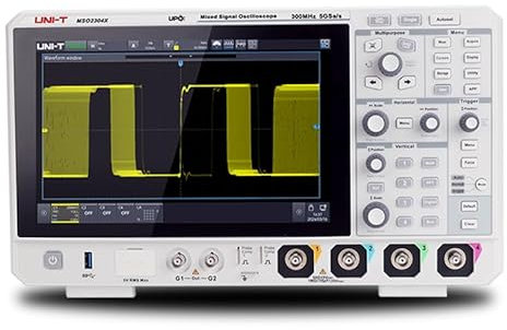 Uni-T MSO2304X - Osciloscopio de señal mixta, ancho de banda de 300 MHz, 4 canales analógicos + 16 canales digitales, frecuencia de muestreo de 5 GSa/s, profundidad de memoria de 100 Mpts, 2.000.000