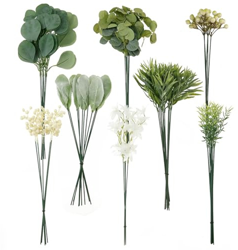 harupink Künstliche Zweige und Kunstblumen,Blumenstrauß künstlich künstliche Blumen Kunstblumenstrauss Eukalyptus Hortensien für DIY Blumenstrauß Brautstrauß tischdeko Hochzeit deko(75 Stück 8 Arten)