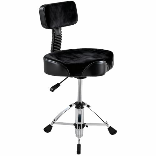 Schlagzeughocker,Drumhocker faltbar, Sattelform Schlagzeughocker,Höhenverstellbar von 67-80cm,Tragbarer,mit Rückenlehne,rutschfest gepolsterter ,360° Drehbarer Hocker für Büro Klavier Arbeitszimmer