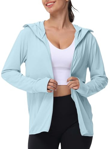 Generisch Ropa de protección UV para mujer, chaqueta de verano de manga larga, transpirable, con capucha, protección solar, chaqueta deportiva, protección UV, chaqueta deportiva, chaqueta para correr