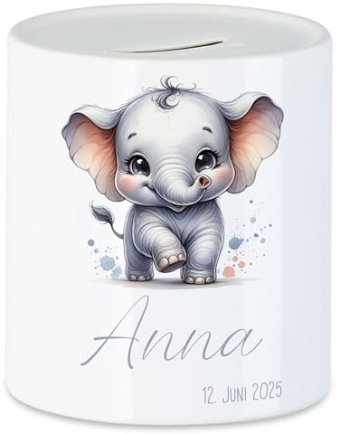 Spardose Kinder mit Namen Personalisiert, Tiermotiv Waschbär Geschenk für Junge & Mädchen Geburtstag, Weihnachten, Geburt und Taufe - Sparschwein Geldgeschenk und Wunscherfüller