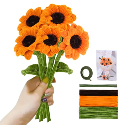 Sunflower Pipe Cleaners Craft Set, DIY Blume machen Zubehör mit Schritt-für-Schritt-Video-Tutorials (5 Blumen), Draht-Skulptur-Kit für Home Decor, DIY-Craft-Projekte