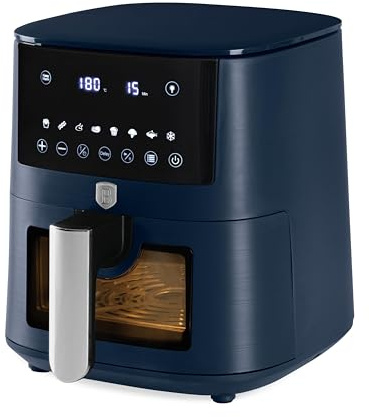 Berlinger Haus Freidora de Aire 5L con Ventana Visible, Control Digital de Temperatura 40-200℃, Función Rápida y Mantener Caliente, Protección Sobrecalentamiento, Azul Mate