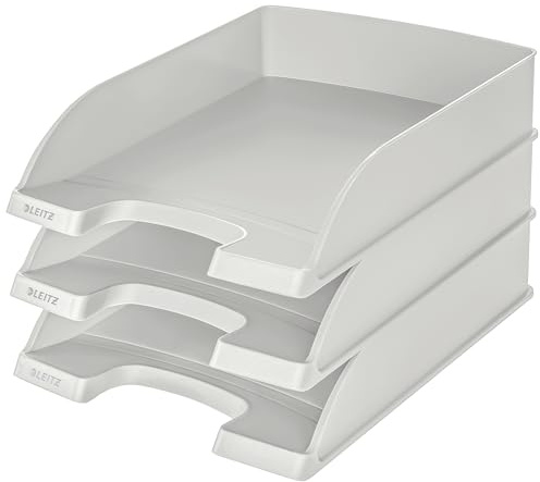 Leitz Briefkorb Standard A4, 3er Pack, Briefablage in Premium-Qualität | Stapelbares Ablagefach als Schreibtisch-Organizer, Kombinierbar mit Plus-Serie, Grau, 52270085