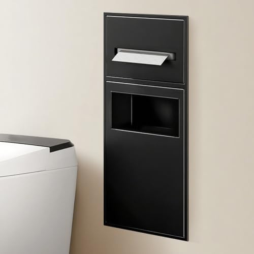 Nizer de douche encastré de grande capacité – Poubelle intégrée en alcôve, brosse de toilette et support de papier toilette, parfait pour la maison, l'hôtel et la cuisine (noir)