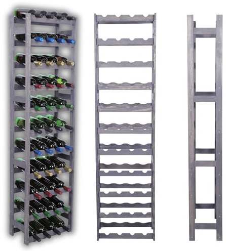 MODO24 Flaschenregal, Weinregal Holz für 44 Flaschen, Weinschrank, Weinständer, Getränkeregal, Weinflaschenhalter, Flaschen Organizer, Flaschenständer, Abmessungen 166x43,4x25 cm, Farbe: Grau