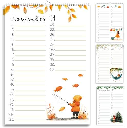 Calendrier d'anniversaire mural non daté - Format A5 - Indépendamment de l'année - Vue d'ensemble d'anniversaire à suspendre - Design animal dans une aquarelle délicate - Pour enfants et saisons