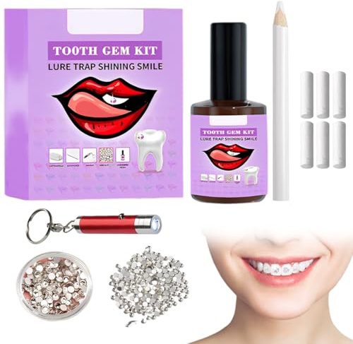 Gemme dentali,Kit Brillantini Per Denti Kit, Set Di Gioielli Da Denti con Colla Kit Di Gemma, Fai Da Te Kit Gemma Dentale Fai(bianco)