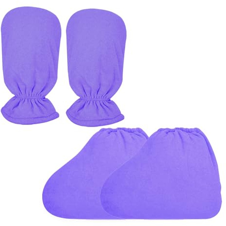 Charmyth 2 pares de guantes de cera de parafina de rizo, guantes de baño de cera de parafina extra gruesos, botas de cera de parafina, accesorios para spa y terapia de calor (morado)