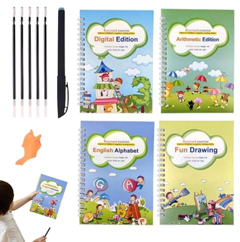 manhegari Cahier d'Écriture pour,Cahiers d'Apprentissage | Cahiers de Calligraphie à Encre avec Stylo | pour Maison École Maternelle Vacances Enseignants Débutants Garçons