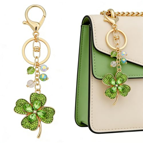 GWEOR Porte-Clés Trèfle à Quatre Feuilles, Porte-Bonheur Feuille Verte Nature, Pendentif En Porte-Bonheur, pour Saint Valentin Mariage Anniversaire Nouvel