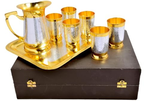SE Luxury Silver and Gold Plated Pure Brass Water Glass Set with Jug