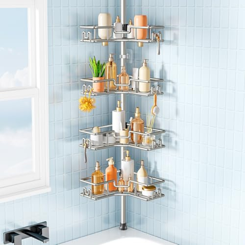 HAMITOR Shower Caddy Corner: No-Drill Rustproof Bathroom Storage Shelf